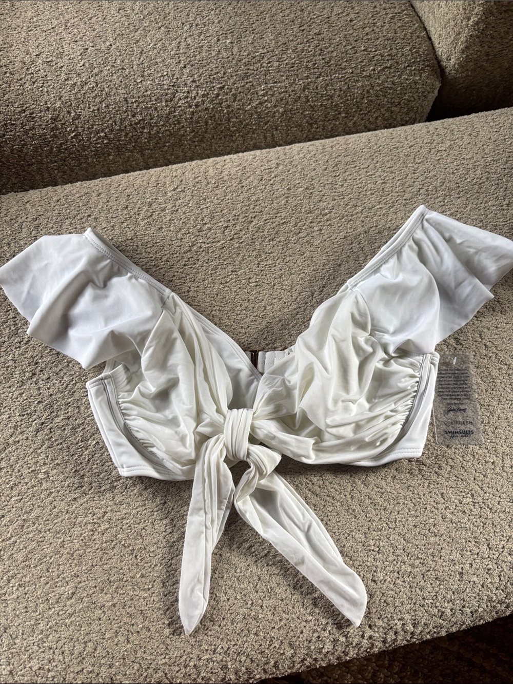 White Tie-Front Off-Shoulder Bikini Top